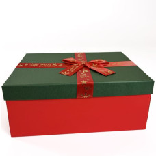 Новорічна картонна коробка двохкольорова з червоним бантом 23*16*9,5см 
