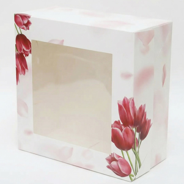 Коробка для торту 253х253х90, тюльпани