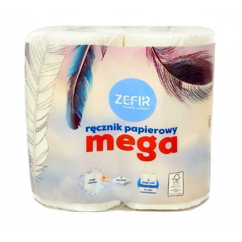 Бумажные полотенца "Mega" ТМ "ZEFIR", 2-х шаровые